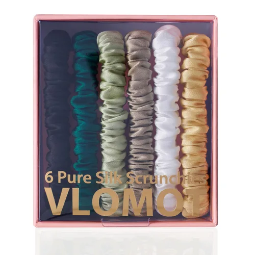 Vista 12 de VLOMOT Juego de 6 piezas 100 % de seda pura de morera, coletero de cabello con 6 colores elegantes, coletero delgado para el cabello de todos
