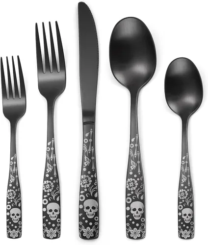Vista 18 de Juego de cubiertos dorados de 20 piezas con tenedor para pastel, juego de cubiertos de acero inoxidable para 4, utensilios de cocina con mango