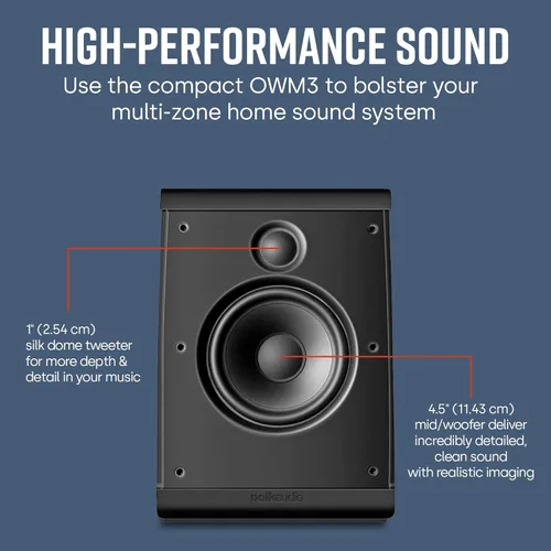 Vista 2 de Polk Audio OWM3 Bocina para instalar en la pared, color negro. Negro