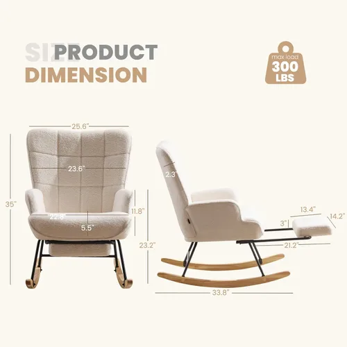 Vista 11 de Furniliving Mecedora tapizada para cuarto de bebé, mecedora tapizada, moderna, con asiento acolchado, silla de lectura con respaldo alto, cómoda