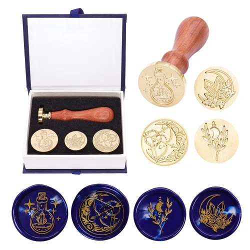 Vista 14 de SWANGSA - Juego de sellos de cera, estilo clásico, 4 cabezas de sello de cera y 1 mango de madera para invitaciones de fiesta de boda, cartas