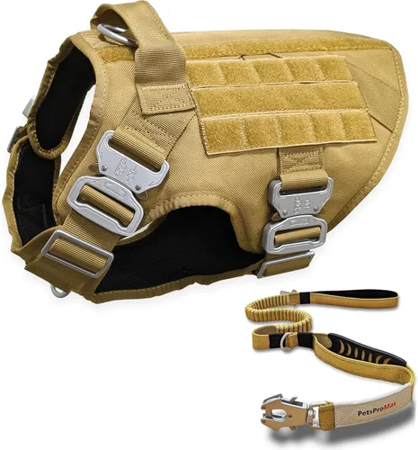 Vista 6 de Arnés táctico para perro con correa táctica para perro (paquete 2 en 1); arnés táctico de estilo militar para perro, hebilla de metal y correa