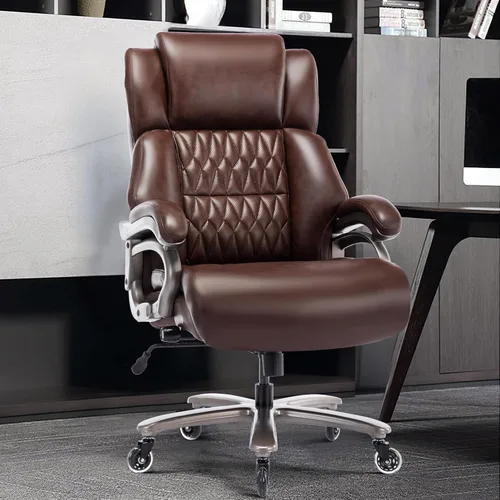Vista 2 de Silla de oficina grande y alta de 400 libras, soporte lumbar ajustable, ruedas de goma silenciosas, base de metal resistente, escritorio ejecutivo