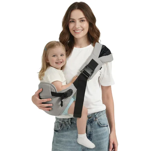 Vista 9 de MISSWISDOM Portabebés para niños pequeños, portabebés de cadera con respaldo, portabebés ligeros para viajes, beige