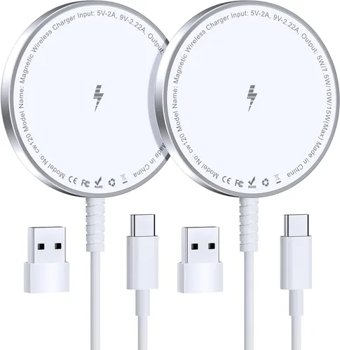 Vista 10 de Cargador inalámbrico magnético para iPhone: compatible con cargador Magsafe iPhone 17 16 15 14 13 12 Series y Airpods 4 3 2 Pro Fast 15W Max carga