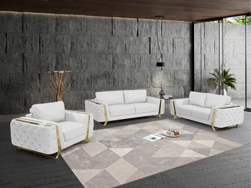 Vista 64 de Blackjack Furniture Reggio Collection - Sofás de cuero italiano de grano completo para sala de estar con marco de madera brasileña y acero Blanco