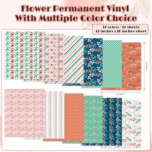 Vista 2 de Tintnut Candy Boho - Vinilo adhesivo permanente, 12 hojas, 12 x 10 pulgadas, patrón de dulces y flores, vinilo autoadhesivo para manualidades