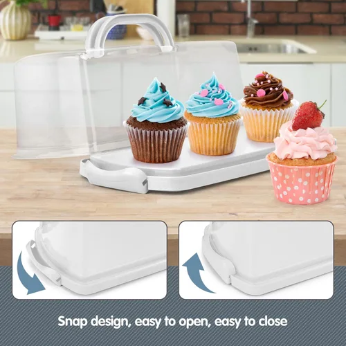 Vista 3 de Paquete de 2 cajas de pan rectangulares de plástico con tapa transparente, contenedor de almacenamiento portátil para pan con asa (blanco)