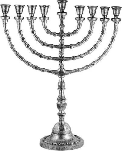 Vista 7 de Menorá tradicional extra grande de Janucá para uso con velas de Shabat o vasos de aceite, Menorá de Hanukkah de aspecto antiguo, para Shul