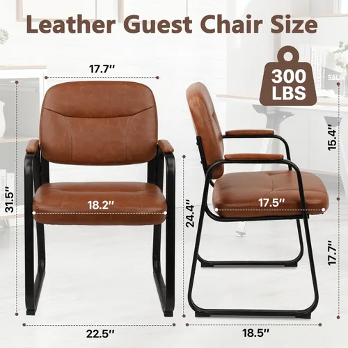 Vista 3 de CLATINA Waiting Room Reception Chairs Leather Office Chair No Wheels, Conference Room Lobby Chairs with Sled Base and Padded Arms, Executive Guest