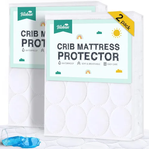 Vista 17 de Sábanas Protectoras de Colchón para Cuna Impermeables Paquete de 2, Funda Acolchada de Protector de Colchón para Cuna Ajustable para Colchón de Cama