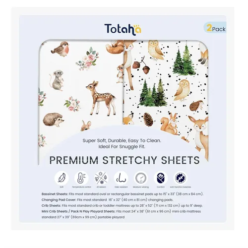 Vista 11 de TotAha Sábanas elásticas de alta calidad para moisés para bebé, sábanas cómodas y sedosas para cuna de 18 x 36 pulgadas para colchón ovalado