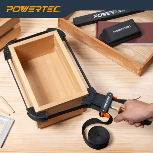 Vista 7 de POWERTEC Abrazaderas de correa para carpintería: abrazaderas de banda de liberación rápida con mango ergonómico, abrazadera ajustable para marco