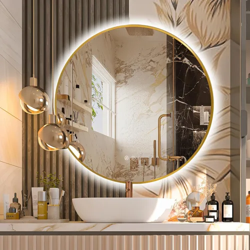 Vista 20 de Niccy Espejo retroiluminado LED redondo de 24 pulgadas con luces, marco negro, espejo de tocador de baño iluminado para pared con antiniebla