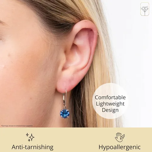 Vista 4 de Tienda Collection Aretes de plata de ley 925 de 0.315 in con piedra natal redonda para mujer con cierre de palanca