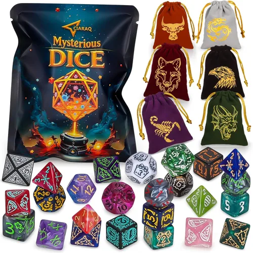 Vista 18 de CiaraQ Juego de dados poliédricos – Dados de juego de rol DND para juegos de mesa RPG de Dungeons and Dragons, multicolor, 42 piezas
