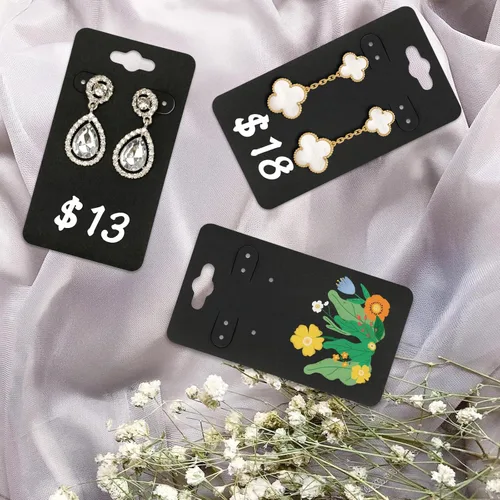 Vista 6 de joycraft 100 tarjetas de aretes con 6 agujeros, tarjetas negras de 2 x 3.5 pulgadas, etiquetas de exhibición de joyas de papel en blanco