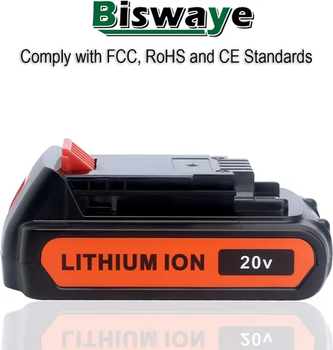 Vista 4 de Biswaye PCC692L - Cargador rápido compatible con batería de litio Black & Decker de 20 V Max, paquete de 2 baterías de litio de 4.0Ah 20V LBXR20