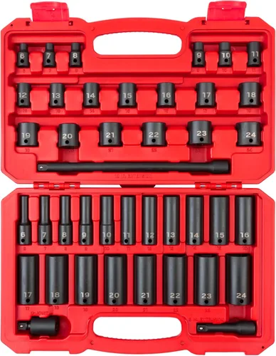Vista 13 de TEKTON Juego de dados de impacto de 6 puntos profundos de 3/8 pulgadas, 19 piezas (0.236-0.945 in) - Estuche SID91303
