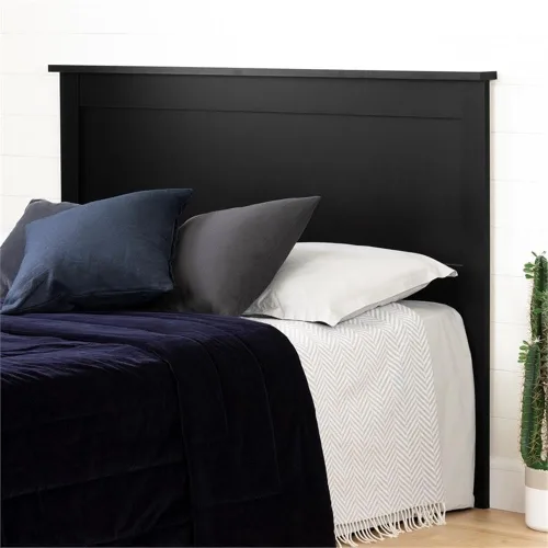 Vista 2 de Pemberly Row Cabecero de madera de diseño moderno, acabado negro puro, diseño de panel plano, tamaño Queen, 46 pulgadas de alto x 65 pulgadas