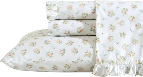 Vista 22 de Laura Ashley - Juego de sábanas individual, ropa de cama de percal de algodón fresca y suave con bolsillos profundos, ligera para comodidad durante