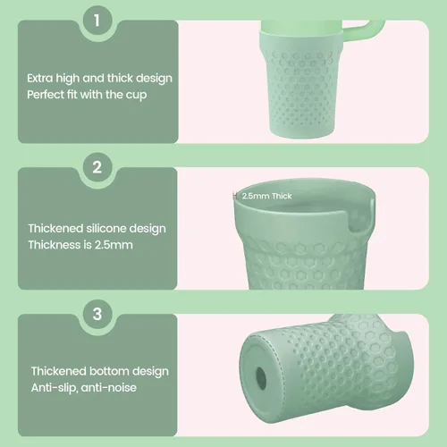 Vista 5 de Funda de silicona para vaso Stanley, accesorio de protector inferior para vaso Quencher H2.0 FlowState de 40 onzas / vaso Adventure Quencher de 40