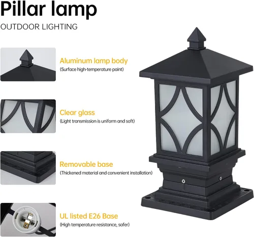 Vista 6 de WRLYTNG Luces de columna para exteriores, modernas luces de pilar exteriores para jardín, patio, luces de poste de pilar de aluminio impermeable