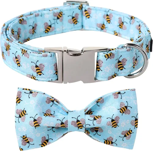 Vista 11 de Maca Bates - Collar de perro azul a cuadros con corbatín marinero con estampado de cuadrícula para cachorros, collar de cuadros ajustable, duradero
