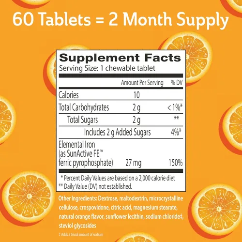 Vista 4 de Fergon Iron Restore - Tabletas masticables suaves para el estómago, sin estreñimiento, hierro de 27 mg para apoyo energético, 60 tabletas