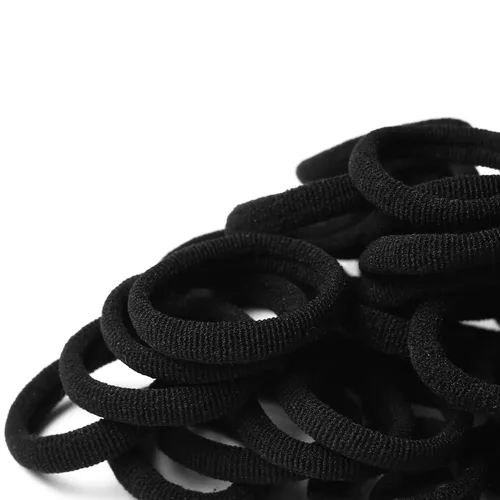 Vista 7 de WANBY Ligas para el cabello, mini bandas negras sin costuras, suaves y elásticas, soportes para cola de caballo (100 unidades)