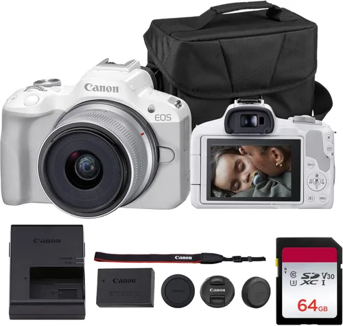 Vista 7 de Canon Kit de cámara sin espejo EOS R50 - Cámara APS-C RF con lente de 0.709-1.772 in, video 4K, AF II de doble píxel y pantalla táctil de ángulo