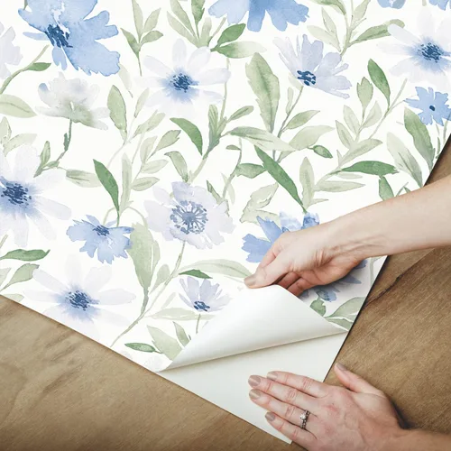 Vista 3 de RoomMates RMK12634PL - Papel tapiz para despegar y pegar con diseño de flores azules