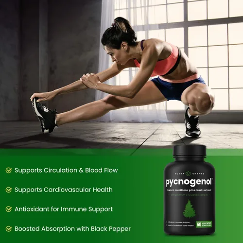 Vista 5 de NutraChamps Pycnogenol Extracto de corteza de pino marítimo francés, complejo de circulación premium, flujo sanguíneo, producción de óxido nítrico