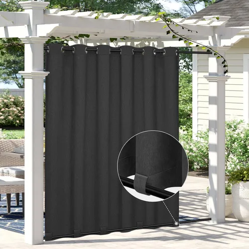 Vista 8 de Easy-Going - Cortinas para exterior con aspecto de lino impermeables y a prueba de viento para porche, cortinas suaves y gruesas de privacidad
