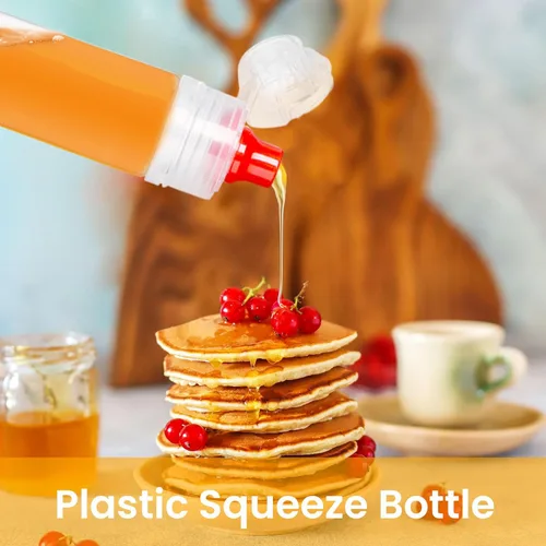 Vista 6 de RAYNAG Paquete de 8 botellas de miel reutilizables de plástico para apretar con tapas abatibles, dispensador de condimentos para salsa de salsa