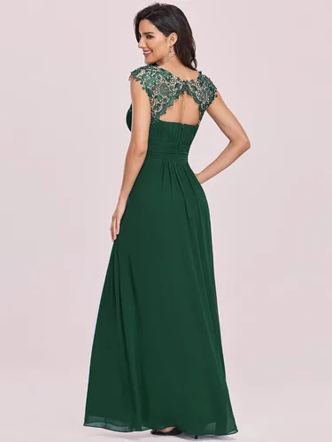 Vista 2 de Ever-Pretty - Vestido formal de noche, fruncido, con cuello de gasa, de encaje, con mangas casquillo, para mujer, modelo 09993