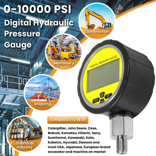 Vista 2 de Manómetro de presión hidráulica digital de 10000PSI Sensor de presión Manómetro con conector NPT de 1/4 de pulgada Base Entrada 700BAR/70Mpa 3.15