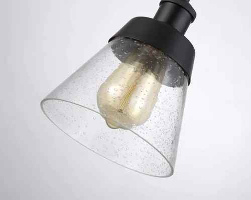 Vista 6 de Lámpara colgante de vidrio industrial con pantalla de vidrio transparente soplado a mano, una sola luz ajustable, rústico, mini accesorio