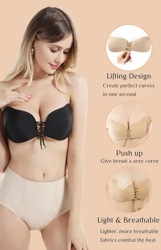 Vista 4 de Brasier push-up adhesivo sin tirantes, sin espalda, 2 pares, brasier invisible