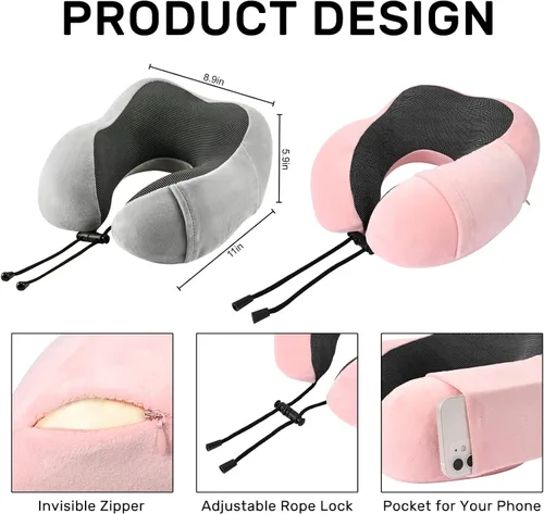 Vista 5 de urnexttour Almohada cervical Airplane-Paquete de 2 almohadas de viaje de espuma viscoelástica, suave y de apoyo para viajes, descanso para dormir