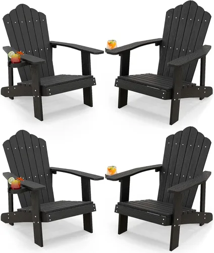 Vista 11 de Tangkula Silla Adirondack de gran tamaño, sillas de patio con soporte ajustable para tazas, sillones HIPS con rejillas, resistente a la intemperie