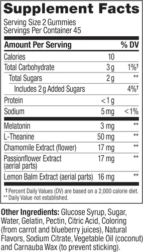 Vista 7 de OLLY Gomitas para Dormir, 3 mg de Melatonina, L-teanina, Manzanilla, Bálsamo de Limón, Ayuda para Dormir, Sabor a Mora, 90