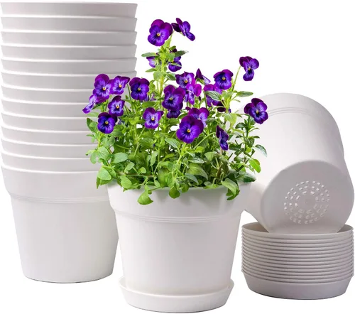 Vista 10 de homenote Macetas de plantas, macetas de 6/7.5 pulgadas para plantas, macetas de plástico para interior con múltiples agujeros de drenaje y bandejas