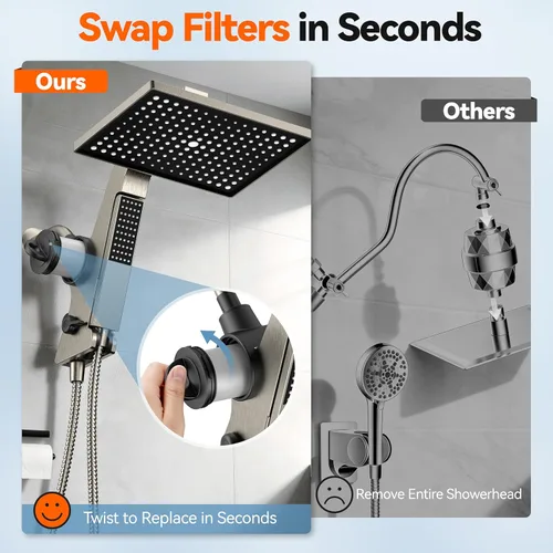 Vista 4 de MakeFit Cabezal de ducha de lluvia filtrado con combo de mano, cabezales de ducha de lluvia de alta presión de 12 pulgadas y varita desmontable
