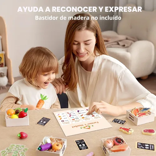 Vista 3 de Tiny Land - Juego de comida de madera para cocina de niños - 100% madera 43 piezas de comida de juguete para niños de 3 años o más, juego