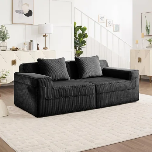 Vista 5 de Modular Loveseat Boneless Sofa, Cloud Sectional Couch with Deep Seat, Modern Modular Sofa Couch with Throw Pillows Corduroy Fabric, 2-Seat Sectional
