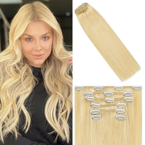 Vista 25 de WindTouch - Extensiones de cabello humano liso con pinzas, color negro azabache, 2.47 onzas, N.° 1, 12 pulgadas, 7