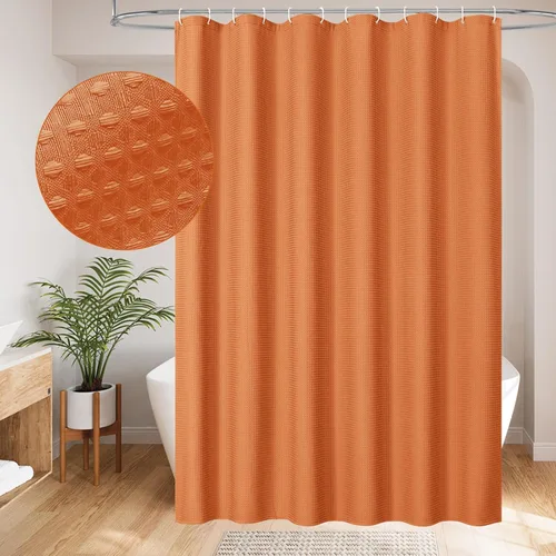 Vista 23 de MitoVilla - Cortina de ducha de tela de nido de abeja burdeos, cortinas de ducha con textura de nido de abeja modernas para decoración de lujo