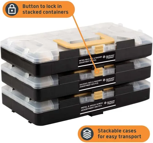 Vista 4 de Jackson Palmer - Kit surtido de herramientas de 2251 piezas con tornillos, tuercas, pernos y arandelas (3 bandejas)