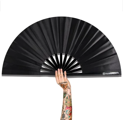 Vista 12 de Ventilador para rave con brillo UV, abanicos de mano plegables de bambú para hombres y mujeres, ventilador de botas en el suelo para decoración EDM